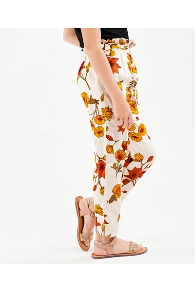 Primo Gino Primo Gino Full Length Pants Floral Print - White