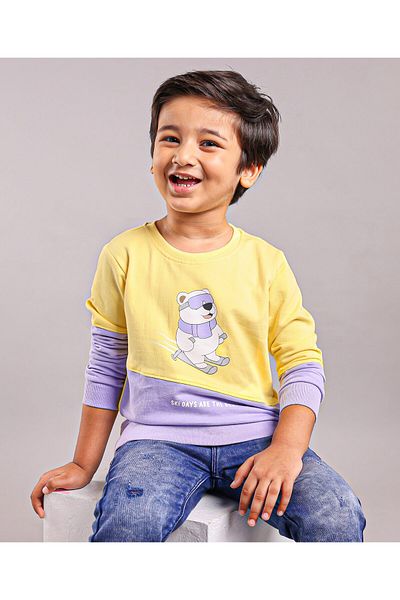 Babyhug سويت شيرت من القطن المحبوك بأكمام طويلة مطبوع عليه دب الثلج من Babyhug - أصفر وأرجواني