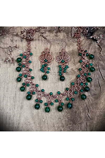 MODA أقراط قلادة من حجر CEYT مصنوعة يدويًا من الأسلاك النحاسية