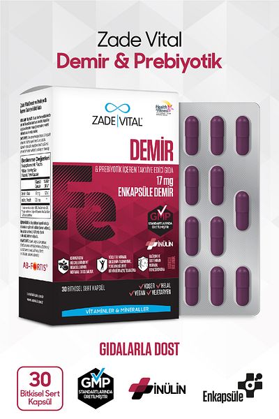 Zade Vital 30 Capsules Food Supplement - Iron and Prebiotic Content