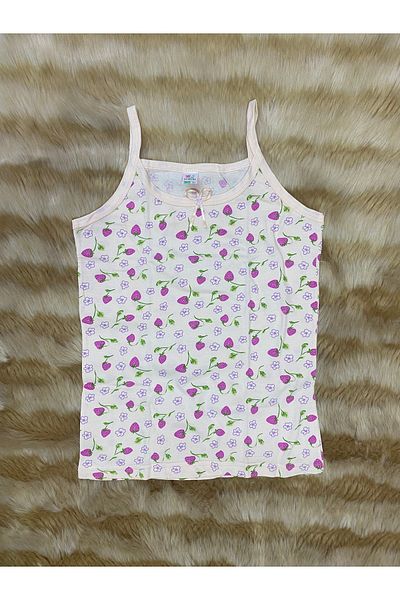 skycott 100% Cotton Undershirt with Strawberry Print for Girl - Thin String Strap and Bow Detail