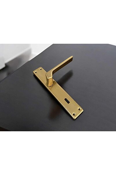 KOLDOOR Zey Lüx Mat Altın Kare Aynalı Oda Kapı Kolu 1 Takım
