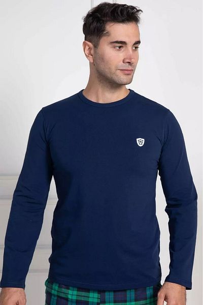 Mecit Pijama Ανδρικό μπλουζάκι και πιτζάμα από βαμβακερό και λύκρα εποχιακό Navy - Πλήρης λαιμόκοψη, μακρυμάνικο