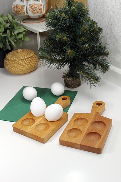 Teknofors Set of 2 Egg Holders with 4 Round Handles - 100% Beech Wood