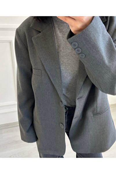 BONJOVİN PARİS Oversıze model koyu gri blazer ceket