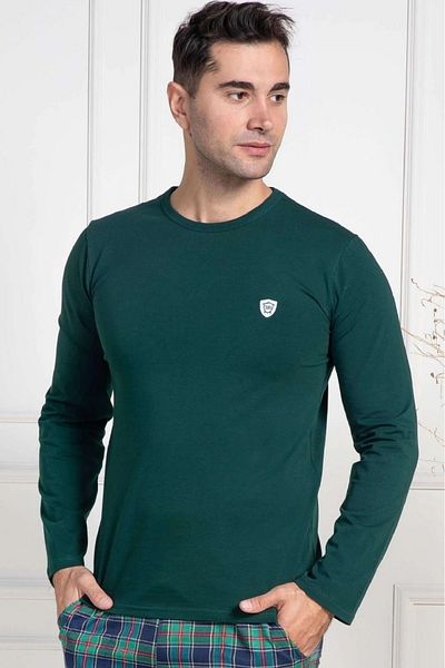 Mecit Pijama Ανδρικό πράσινο εποχιακό μπλουζάκι και πιτζάμες από βαμβάκι και λύκρα - λαιμόκοψη, μακρυμάνικο
