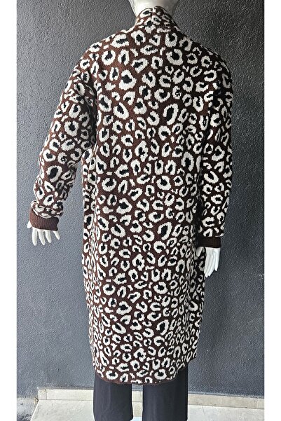 Lasirius Leopard Pattern Raster Wool Long Knitwear Cardigan