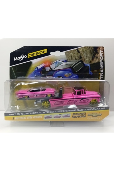 Maisto Dianomi MAİSTO 1:64 ölçek 1957 CHEVROLET FLATBED/ 1959 CHEVROLET İMPALA SS TASIYICI