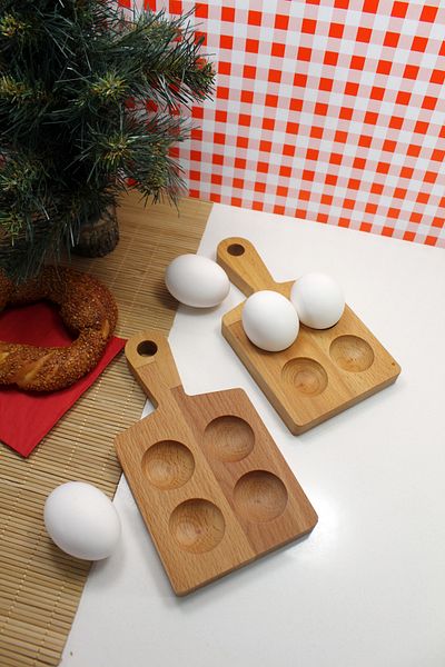 Teknofors Set of 2 Egg Holders with 4 Round Handles - 100% Beech Wood