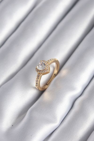 Skygo Brass Gold Color Zircon Stone Heart Model Women's Ring