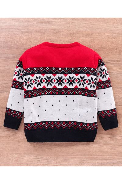 Babyhug Babyhug Full Sleeves Sweater Intarsia Design- Red Cream