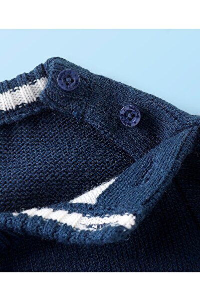 Babyhug Babyhug Full Sleeves Intarsia Design Sweater - Grey & Navy Blue