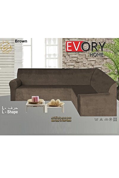 Evory Home أغطية كنب على شكل حرف L مخملية مقاومة للانزلاق وقابلة للتمدد للغاية بطول 6 أمتار باللون البني