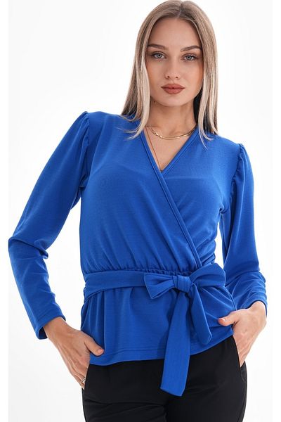DEVRİMAY TEKSTİL Bluză din crepon din lycra cu guler dublu cu centură în talie Saks pentru femei