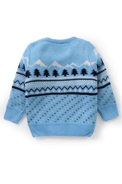 Babyhug Knit Full Sleeves Sweater and Pant Set Pine Tree Print - Blue