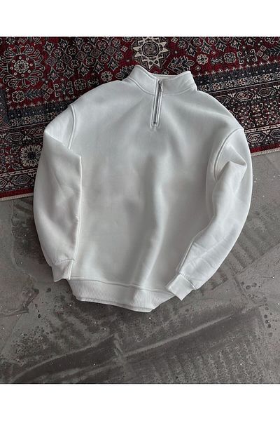 woonkey Unisex Black Half Zipper 3 Threads Sweatshirt