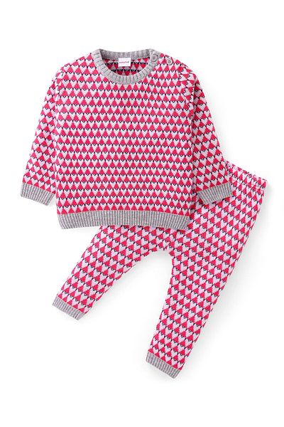 Babyhug Argyle Desenli Örme Uzun Kollu Kazak Takımı - Kırmızı