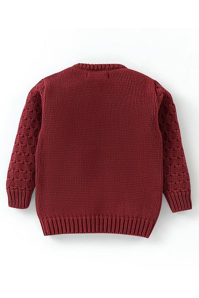 Babyoye Babyoye Eco Conscious Cotton Full Sleeves Floral Embroidered Pullover - Red