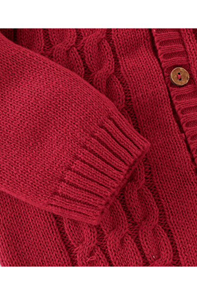 Babyhug Babyhug Organic Cotton Knit Full Sleeves Front Open Sweater with Floral Design - Red