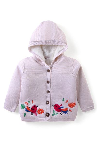 Babyhug Örme Uzun Kollu Önü Açık Kapüşonlu Kazak Sparrow Nakışlı - كريم