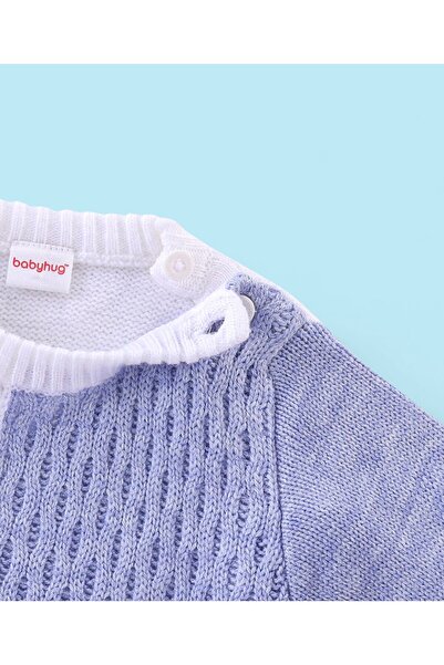 Babyhug Babyhug 100% Acrylic Knit Full Sleeves Sweater with Colour Block Design - White & Purple