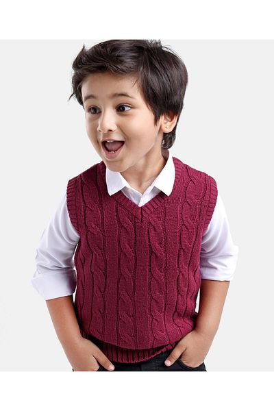 Babyhug Kablo Örgü Tasarımlı Örme Kolsuz Kazak - بوردو