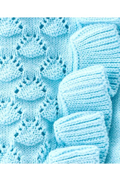 Babyhug Babyhug Knitted Full Sleeves Front Open Sweater With Frill Detailing - Aqua Blue