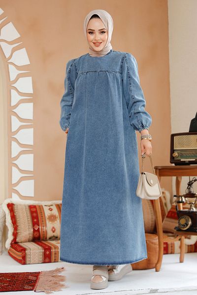 Neva Style Rochie din denim hidžáb albastru închis - 19129KM