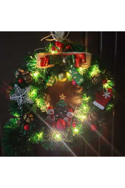 MISSLOTUS Ledli Yılbaşı Ön Kapı Çelengi Dekorasyon 32 cm ,Yılbaşı Kapı Dekoru...