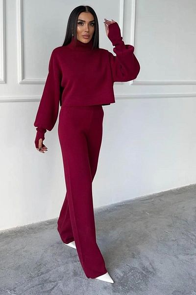 Mooi Butik Turtleneck Finger-Locking Bottom Top Knitwear Suit