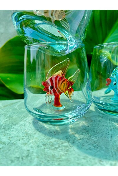 Polonezköy Cam Sanat Merkezi Balık figürlü Kahve Yanı 6lı Bardak Seti | Şekil...