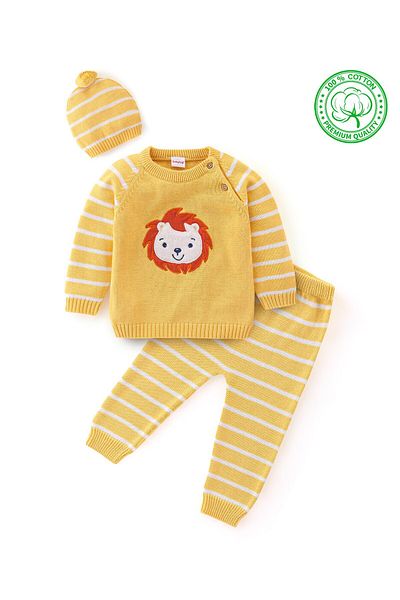 Babyhug طقم سويت شيرت مخطط بأكمام طويلة من القطن العضوي - أصفر