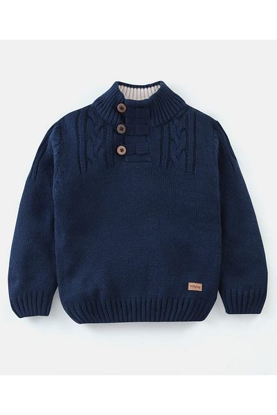 Babyhug Babyhug 100% Acrylic Full Sleeves  Sweater Solid Colour - Navy Blue