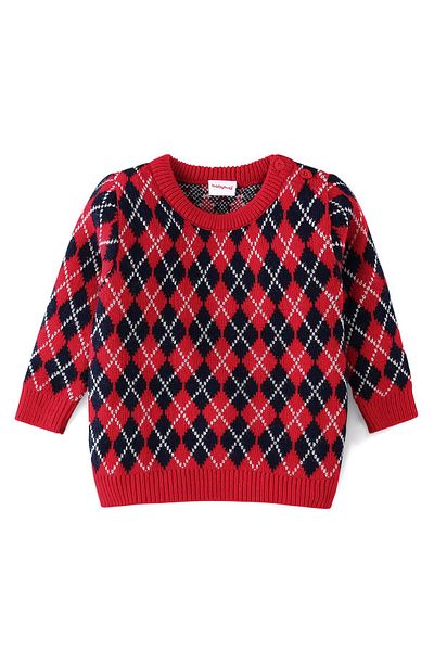 Babyhug Örme Uzun Kollu Kazak ve Pantolon Takımı Argyle Tasarım - Kırmızı