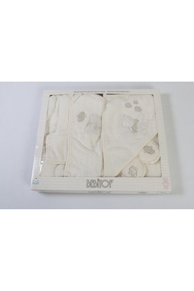 Bebitof Ecru Men's Bathrobe Set - 1-3 Years Old with Teddy Bear