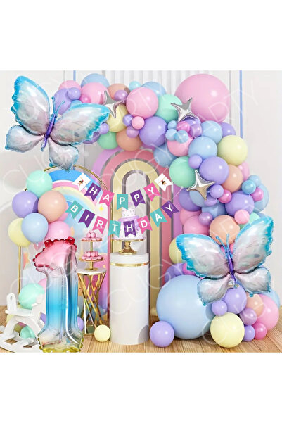 CUGY KELEBEK KONSEPT RENGARENK JUMBO BALON DETAYLI YAŞ SEÇENEKLİ DOĞUM GÜNÜ  ...