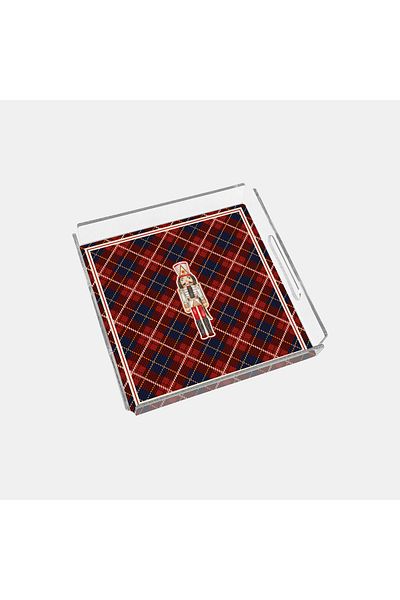 End Design Studio Nutcracker Red Plaid 24X24 Plexiglass Tray