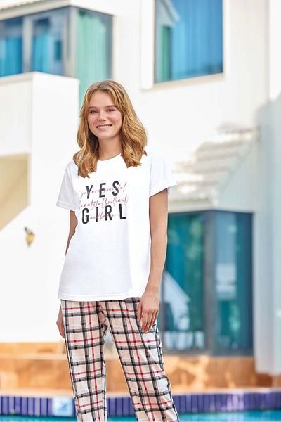 Aydoğan Lodos Store Set de pijamale cu mânecă scurtă, cu imprimeu în carouri, din bumbac Lyocell