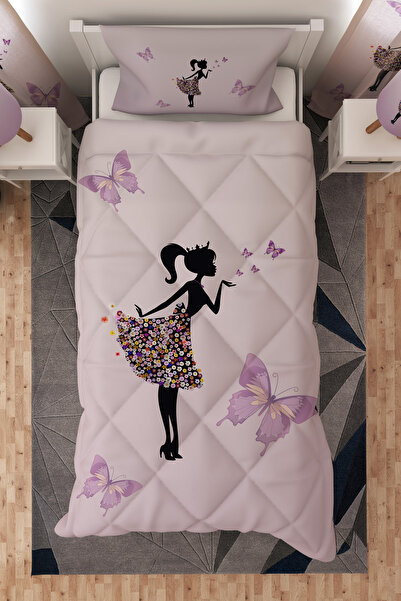 Talia Home Colorful Butterfly Patterned Single Children's Quilt Sleeping Set