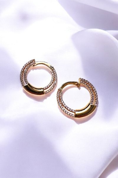 PETEK AKSESUAR 3 cm Luxury Dress Earrings with Stone Detail