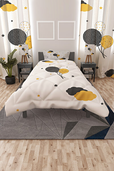 Talia Home Yellow Balloons Patterned Single Children's Quilt Sleeping Set
