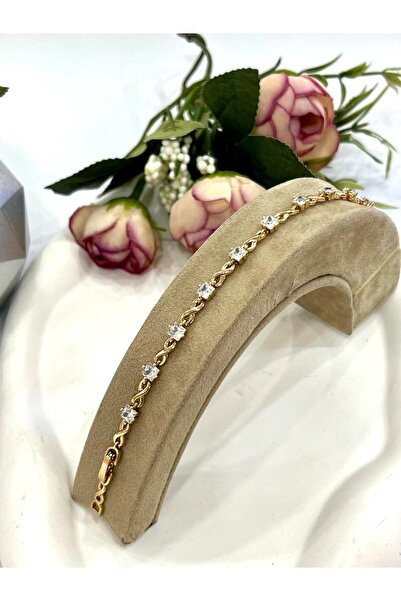 XUPING JEWELRY Vıp Kare Taş Detaylı Sonsuz Motifli Çelik Bileklik (18K ROSE/1...