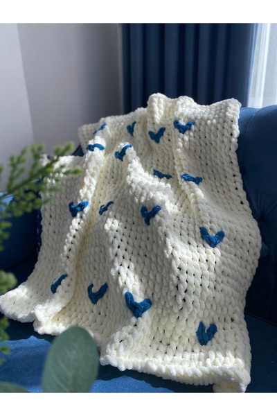 Örgücü Desing بطانية قلب زرقاء منتفخة 100×110 سم (يمكن تصنيعها حسب الحجم المط...