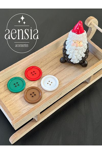 aensia New Year Christmas Buttons Set 4Pcs 2.79cm Red-Green-White-Brown Polyester Buttons-Pack of 4
