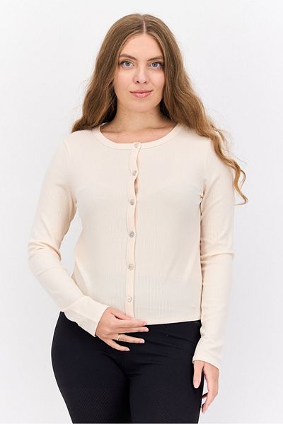 Triumph Women Round Neck Long Sleeve Textured Top, Cream
