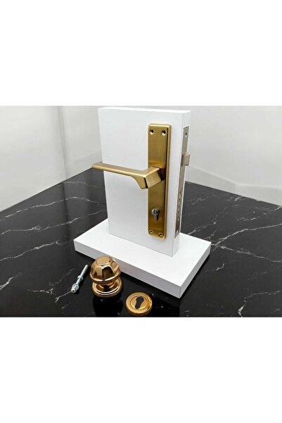 KOLDOOR Zey Mat Altın Çelik Kapı Kolu Sol Basar + Kapı Tokmağı Kilit Hariçtir
