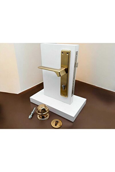 KOLDOOR Zey Mat Altın Çelik Kapı Kolu Sol Basar + Kapı Tokmağı Kilit Hariçtir