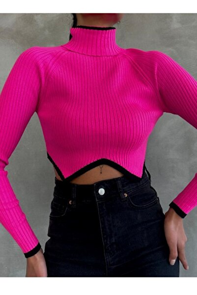 vuvutasarım Yeni Sezon Kadın Triko Kumaş Balıkçı Yaka Uzun Kollu Bluz Kazak 0329