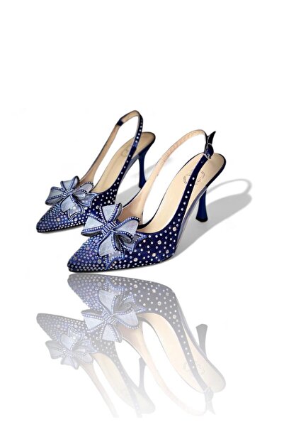 Zarifiz Taşlı Fiyonklu Stiletto Kadın Topuklu Ayakkabı (TOPUK BOYU 9 CM) - La...