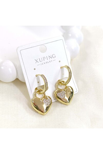 Güler Yüzlü Silver Xuping 16 mm Heart Large 13 mm Hoop Earrings Gold